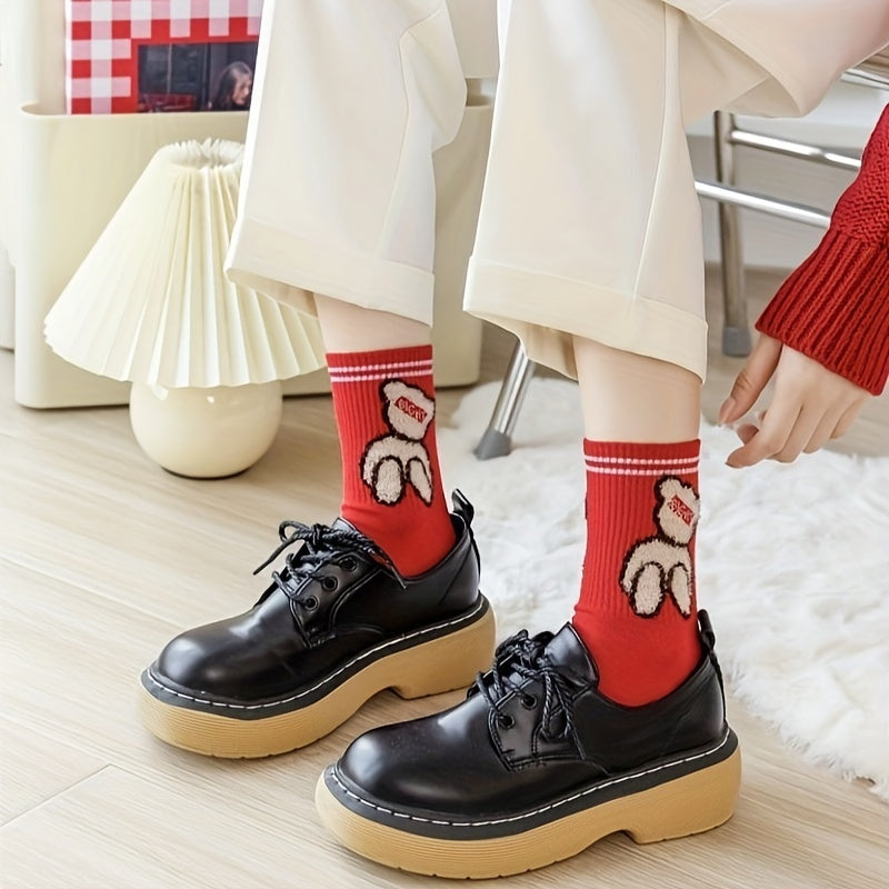 5 Pairs Letter & Heart Print Socks Mid Tube Stockings Women