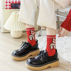 5 Pairs Letter & Heart Print Socks Mid Tube Stockings Women