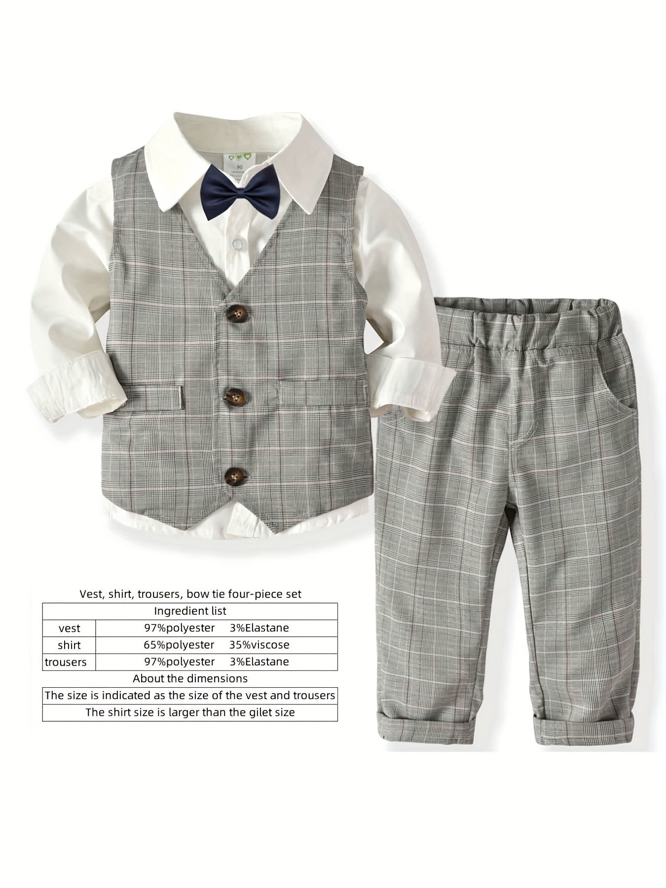 4pcs Baby Toddler Boys Gentleman Bowtie Outfits Long Sleeve Suit