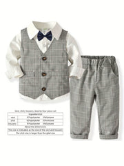 4pcs Baby Toddler Boys Gentleman Bowtie Outfits Long Sleeve Suit