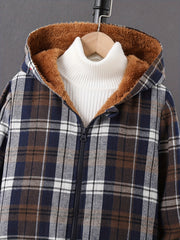 Boys Plaid Fleece Zip Up Jacket for Fall Winter