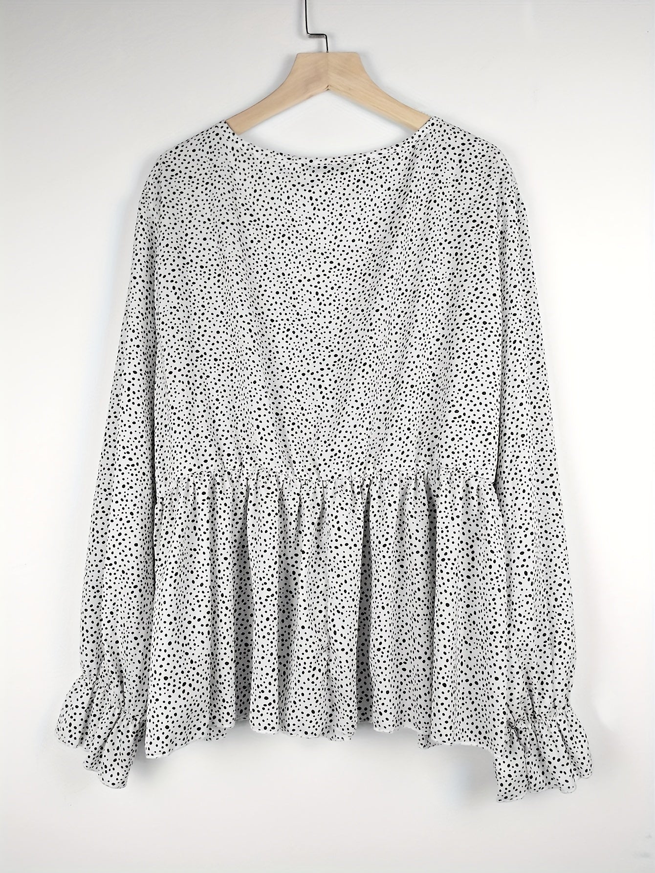  Dalmatian Print Flounce Sleeve Peplum Top