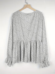  Dalmatian Print Flounce Sleeve Peplum Top
