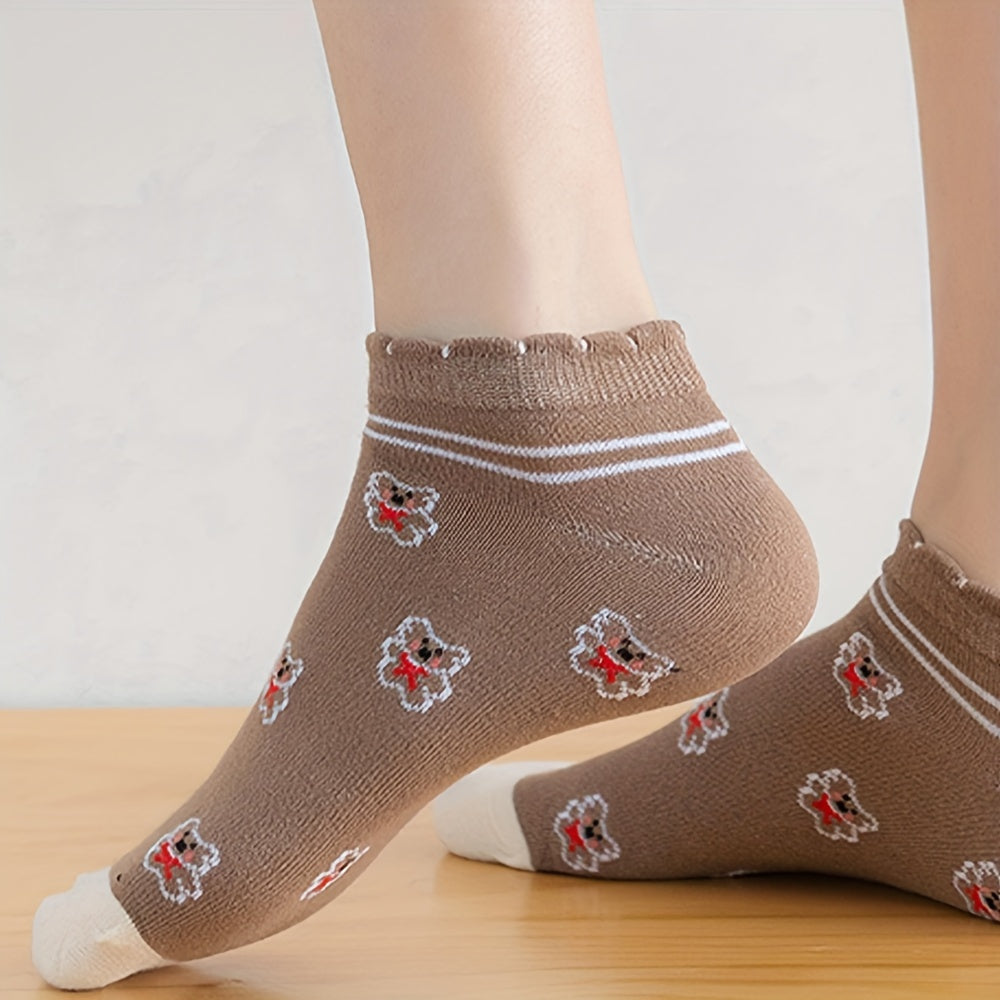 5 Pairs Bear Print Socks Low Cut Ankle Socks Women's Stockings