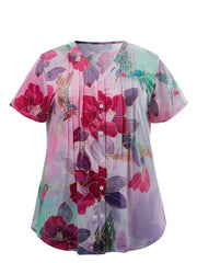  Floral Print Button Up V Neck Top