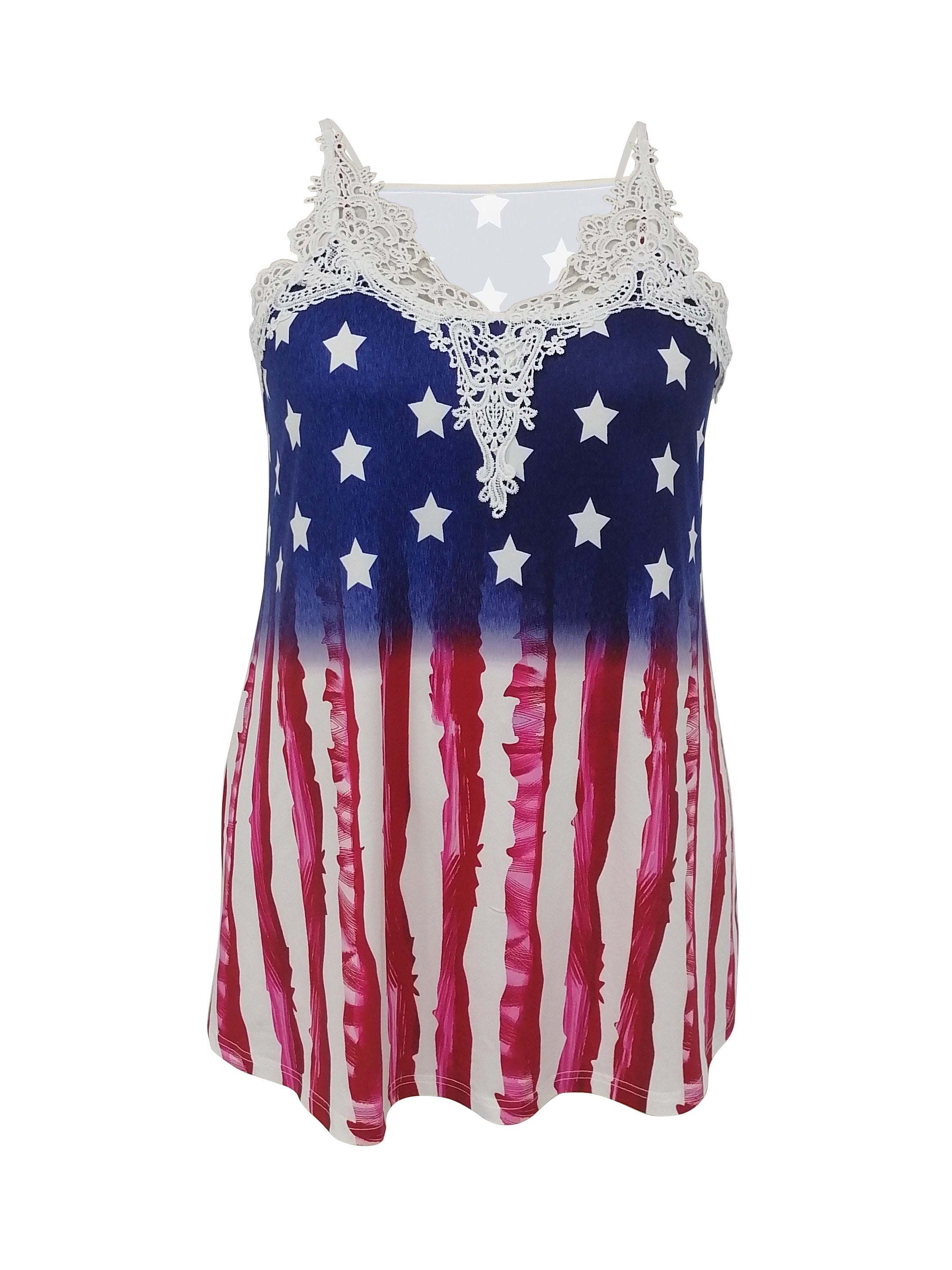Plus Size Independence Cami Top Women's Plus Star & Striped Print V Neck
