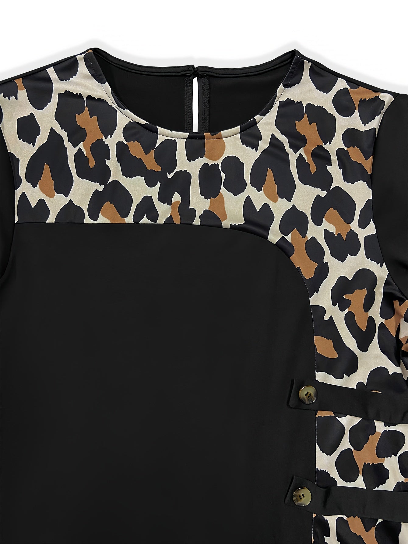  Casual Dress Colorblock Leopard Print Long Sleeve Midi Dress