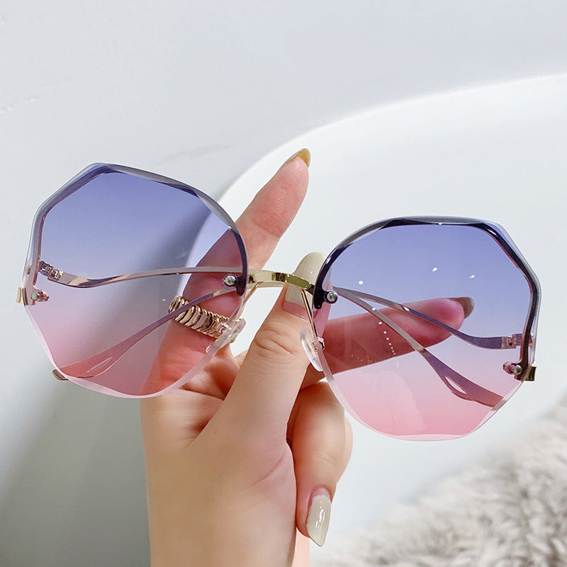 Large Rimless Gradient Sunglasses Casual Sun Protection Eyewear