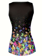 Plus Size Butterfly Print Half Zip Tennis Gym Tank Dress