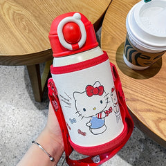 Insulated Water Cup with Dual Cover & Straw - Ideal for School Girls