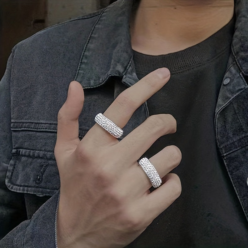 Men's Titanium Steel Ring with Five Rows Artificial Diamonds