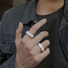 Men's Titanium Steel Ring with Five Rows Artificial Diamonds
