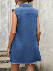 Sleeveless Denim Dress Ripped Holes Lapel Women's Clothing