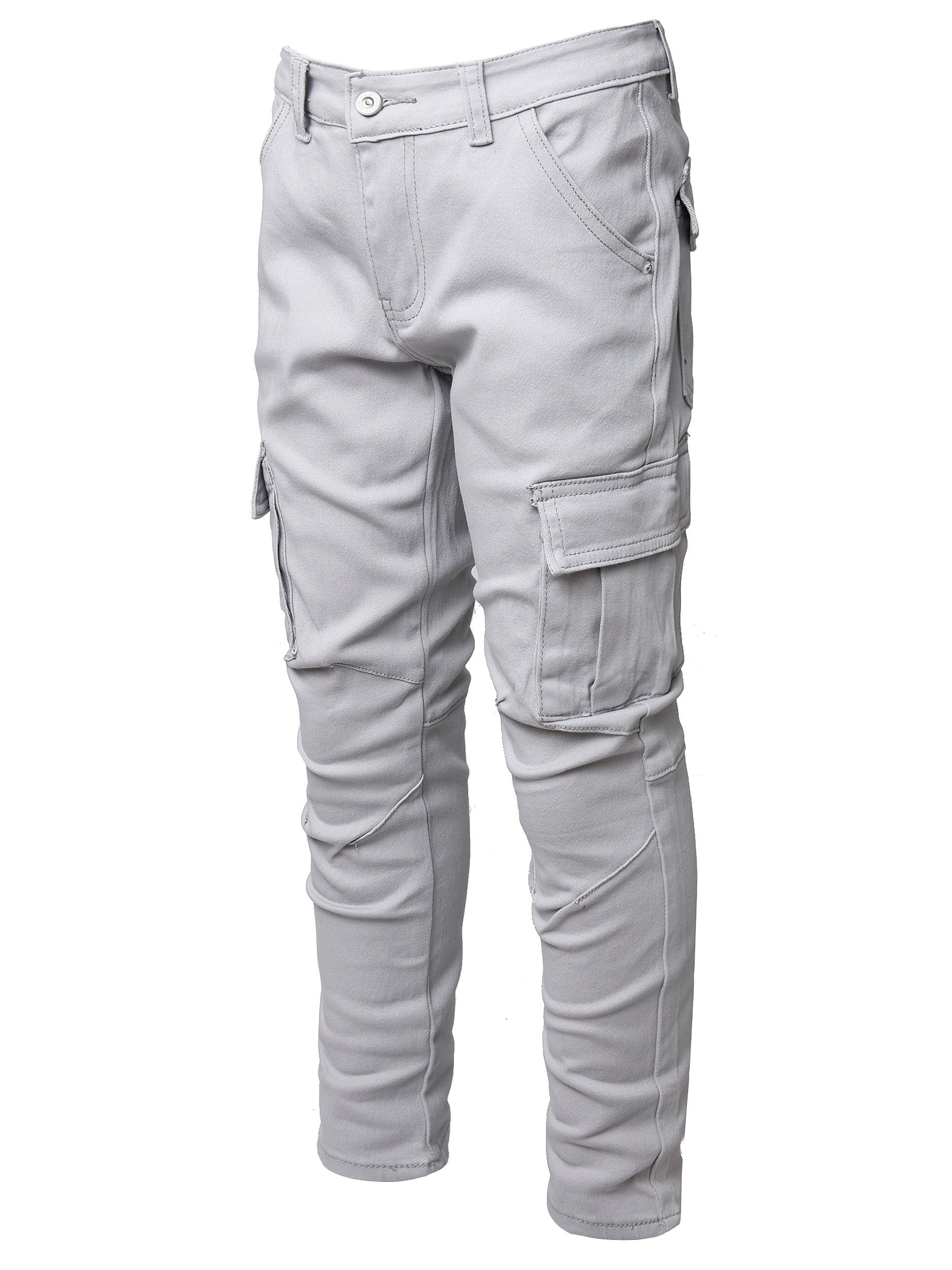 Boys Grey Stretch Jeans Skinny Slim Fit Pockets Cargo Pants Kids Clothes