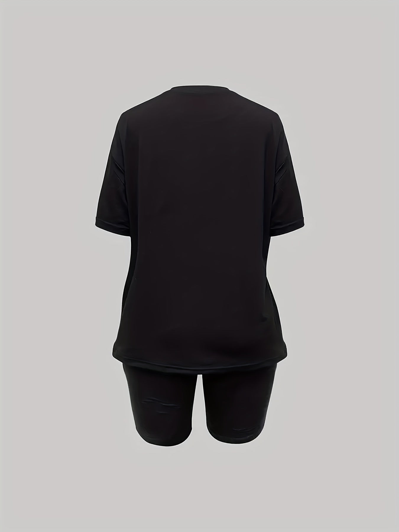Casual Two piece Set Crew Neck T shirt & Biker Shorts Women's Clothing