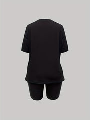Casual Two piece Set Crew Neck T shirt & Biker Shorts Women's Clothing