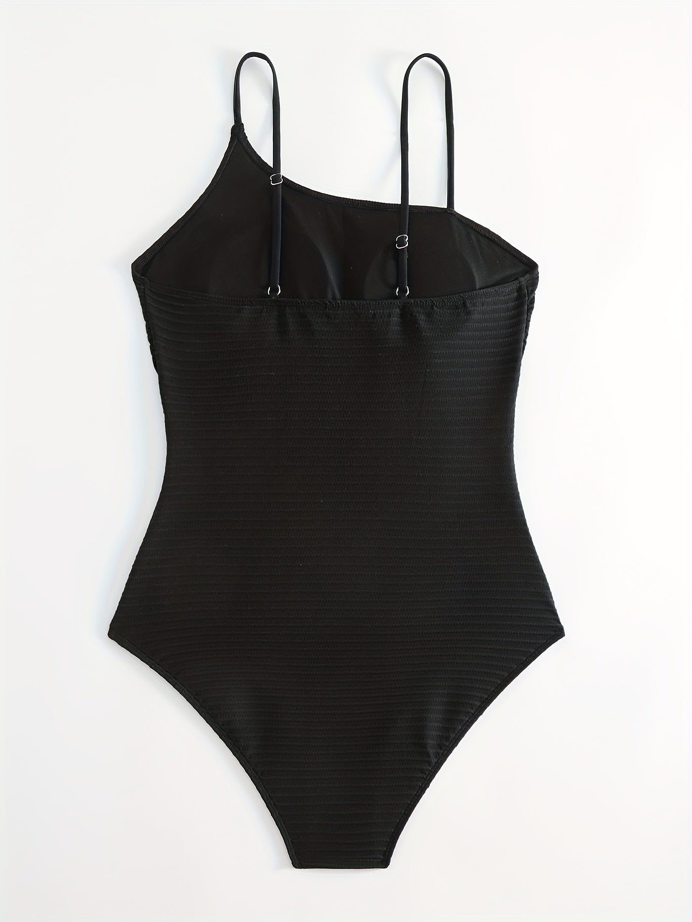  Solid Ribbed High Neck One Piece Swimsuit