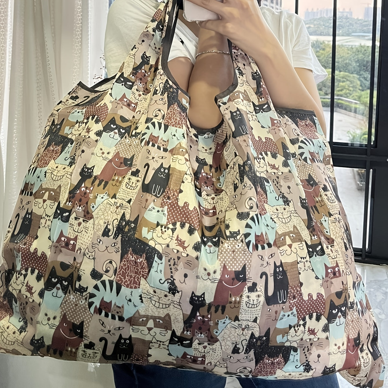 Cartoon Print Tote Shoulder Bag Lightweight Shopping Bag