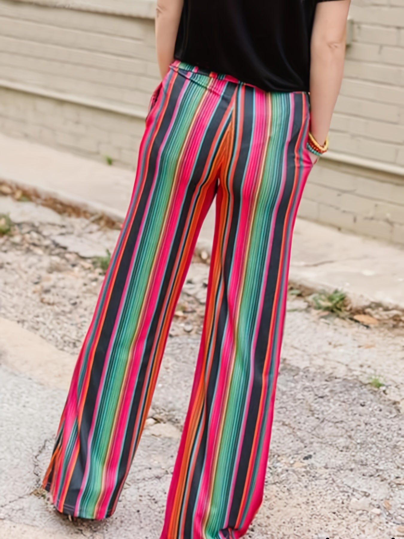 Women's Plus Colorful Stripe Print Flared Leg Pants