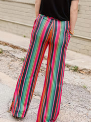 Women's Plus Colorful Stripe Print Flared Leg Pants