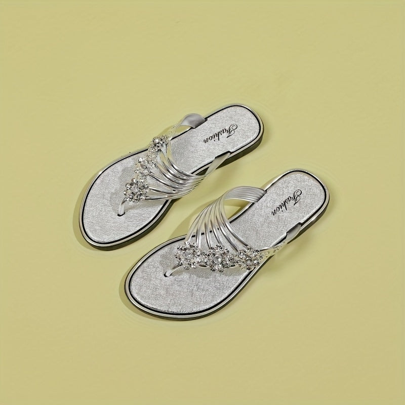 Rhinestone Flip Flops Flat Summer Shoes