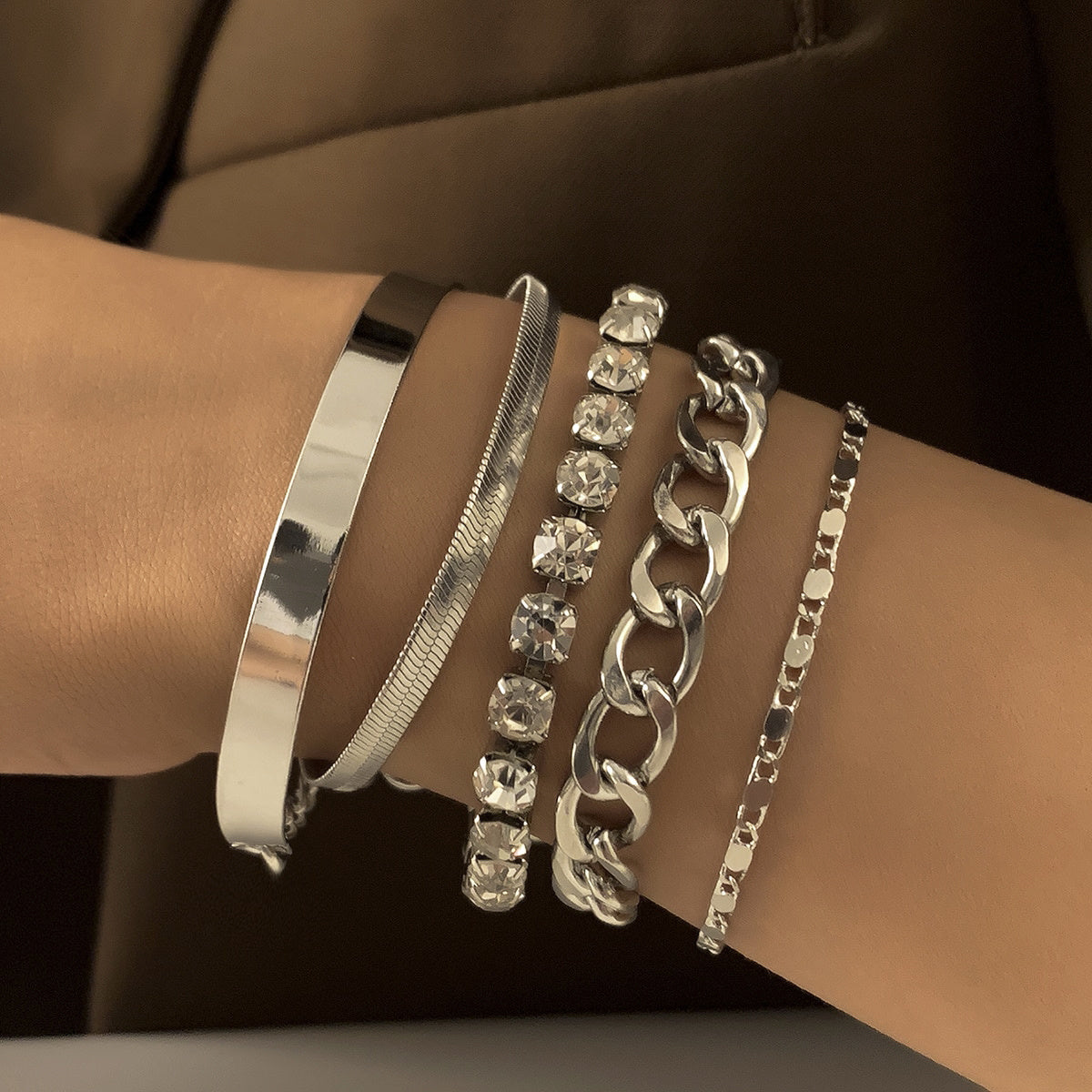 5 Pcs Sparkling Faux Diamond Women Bracelet Set