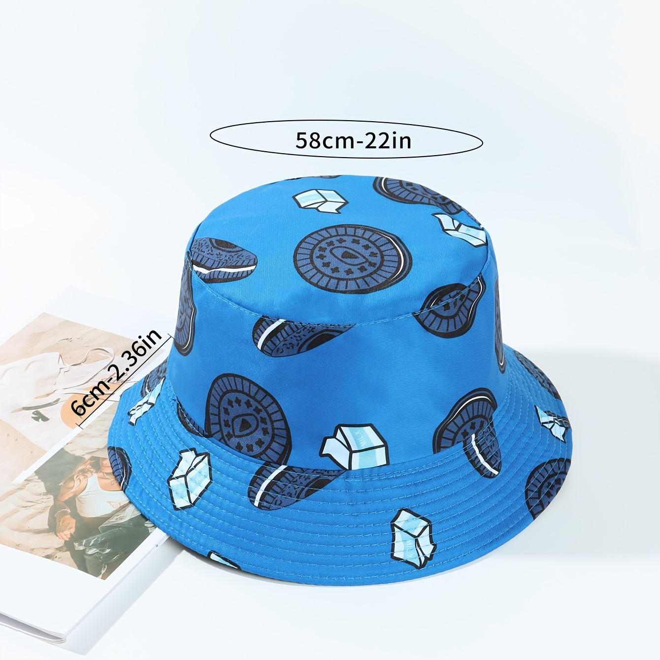 Reversible Biscuit Print Bucket Hat Casual Sun Hat Unisex Travel Beach Hats