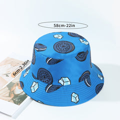 Reversible Biscuit Print Bucket Hat Casual Sun Hat Unisex Travel Beach Hats