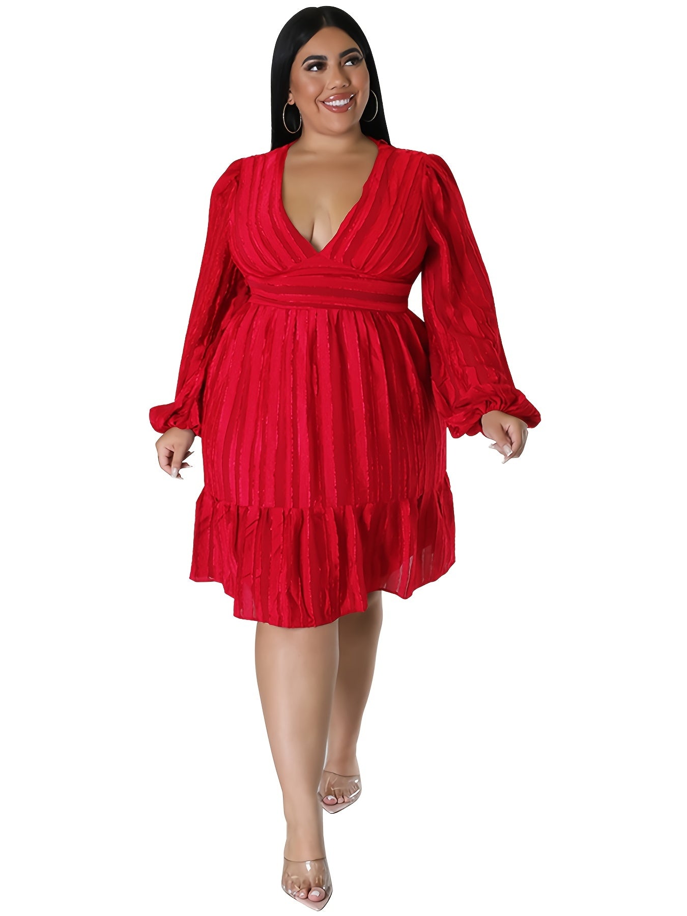  Strip Print Midi Dress Women's Plus Pleated Dress