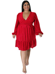  Strip Print Midi Dress Women's Plus Pleated Dress