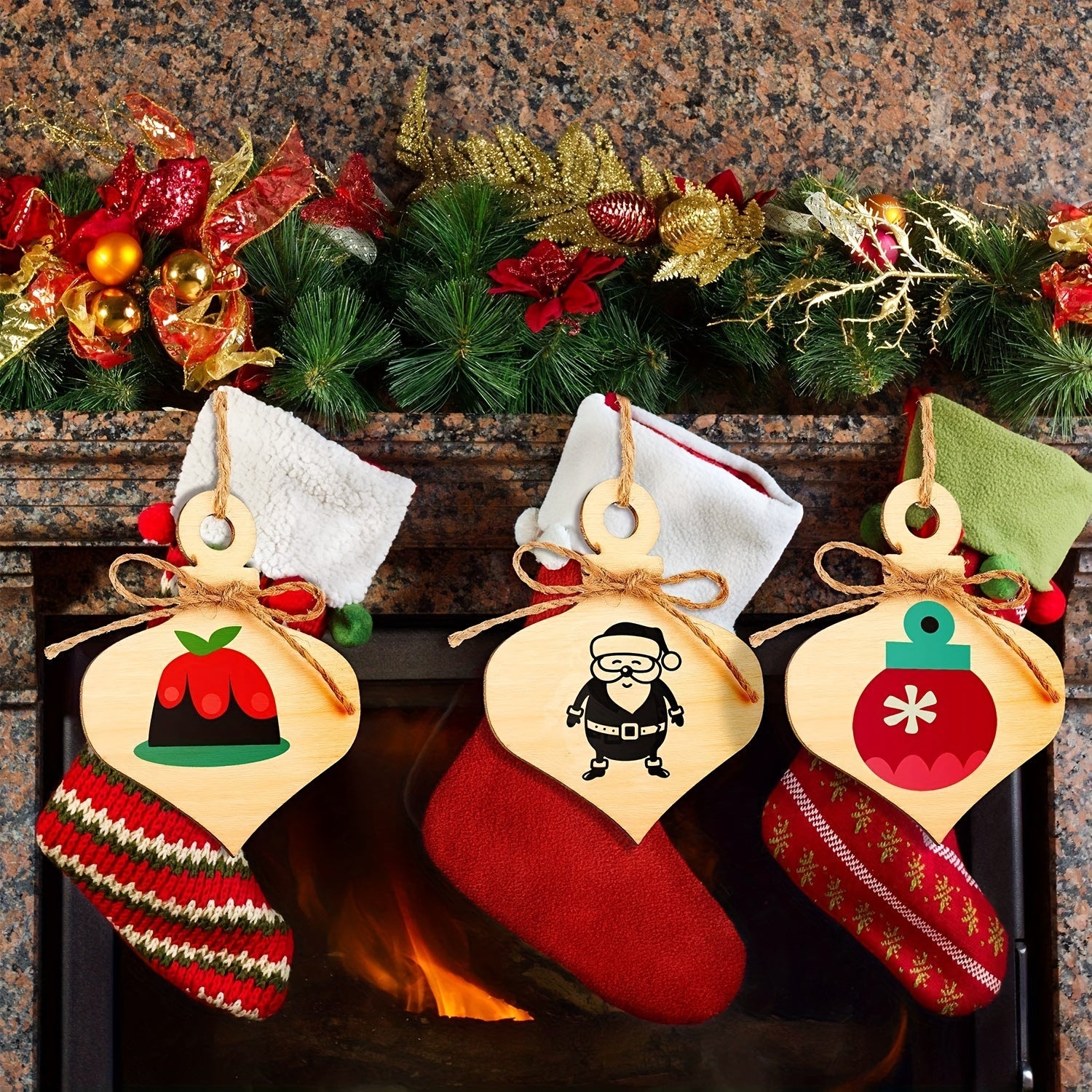 10pcs Wooden Peach Heart Christmas Pendant DIY Crafts