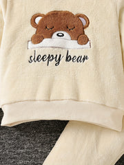 Kids 2pcs SLEEPY BEAR Flannel Pajamas Fleece Set