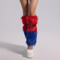 Colorblock Fuzzy Leg Warmers All match Knee High Socks Women's