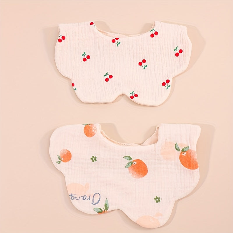 2pcs Cotton Gauze Cherry Bear Baby Bibs Boy Girl Bandana Scarf Flower Shape