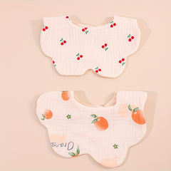 2pcs Cotton Gauze Cherry Bear Baby Bibs Boy Girl Bandana Scarf Flower Shape