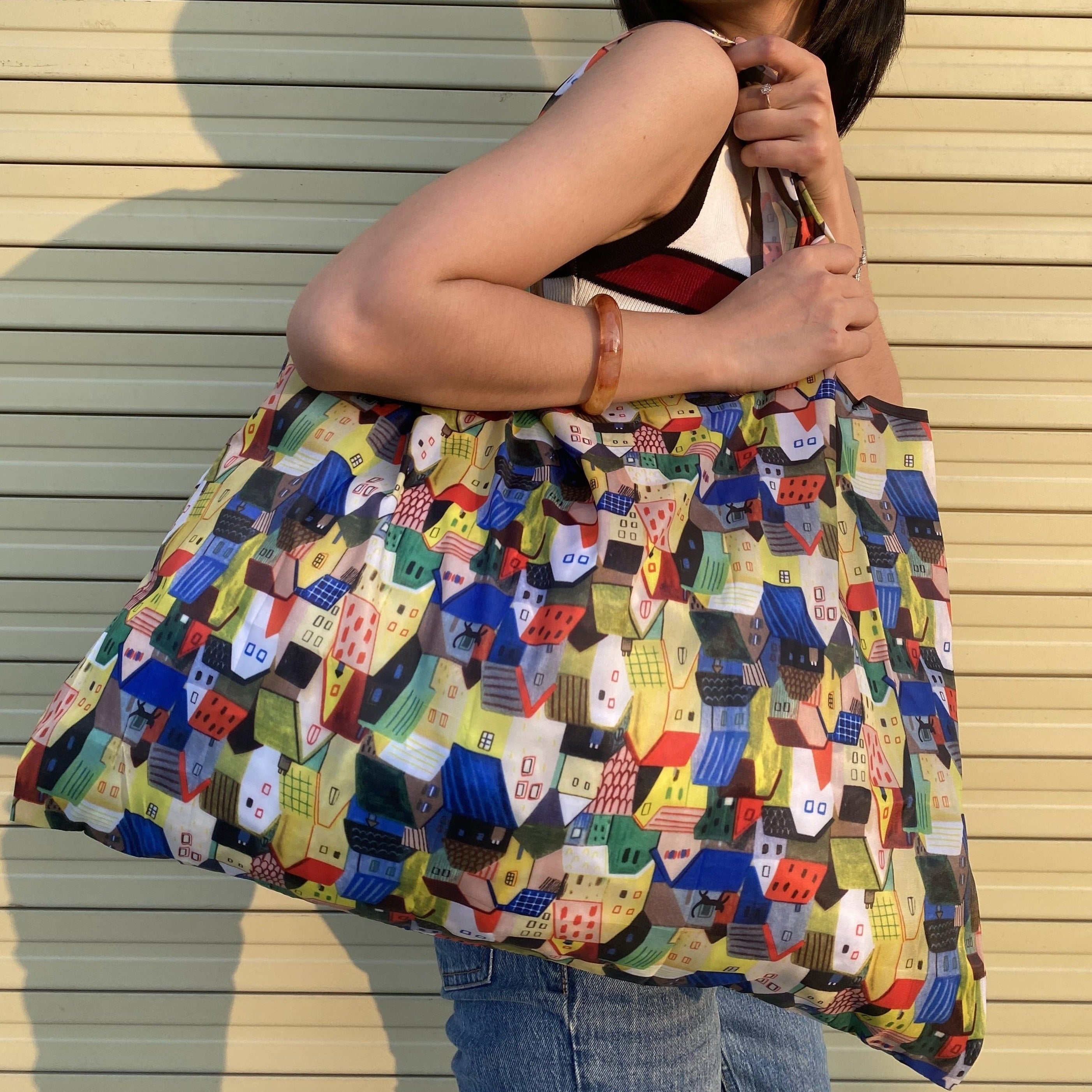Large Capacity Print Shopper Bag Lightweight Foldable Shoulder Bag