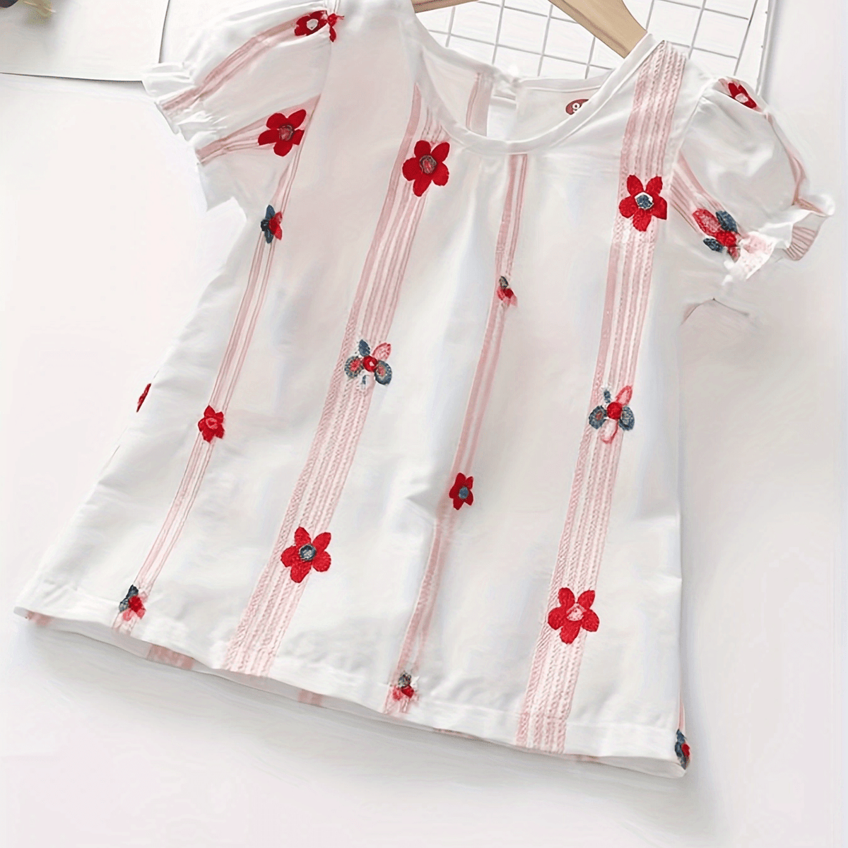 Girls Floral Print Short Sleeve Tee Top