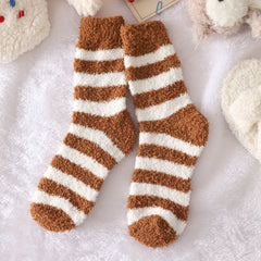 5 Pairs Striped Fuzzy Socks Comfy & Warm Mid Tube Stockings