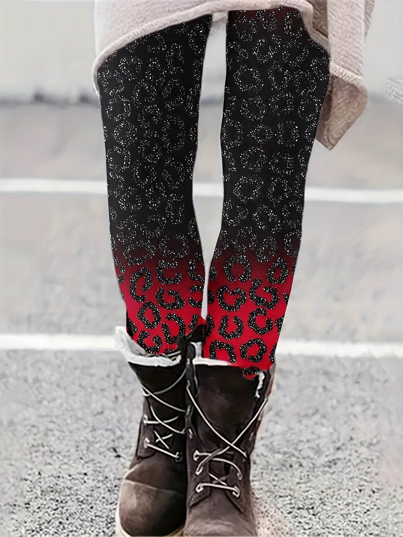  Women's Skinny Trousers Ombre Print High Rise Stretch Pants