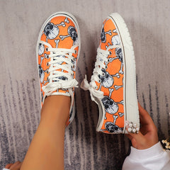 Women's Skull Print Canvas Shoes Casual Lace Up Outdoor Sneakers Lightweight