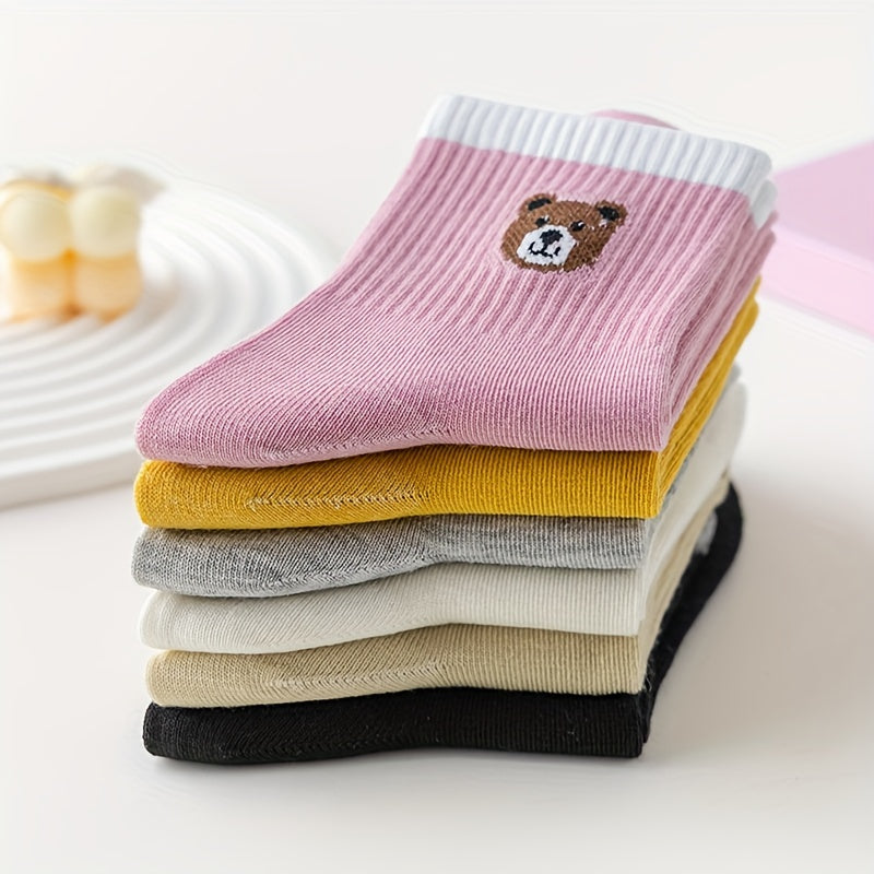 6 Pairs Bear Print Socks Comfy Mid Tube Women's Stockings