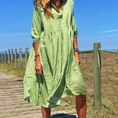  Stripe Print Button Up Mock Neck Dress