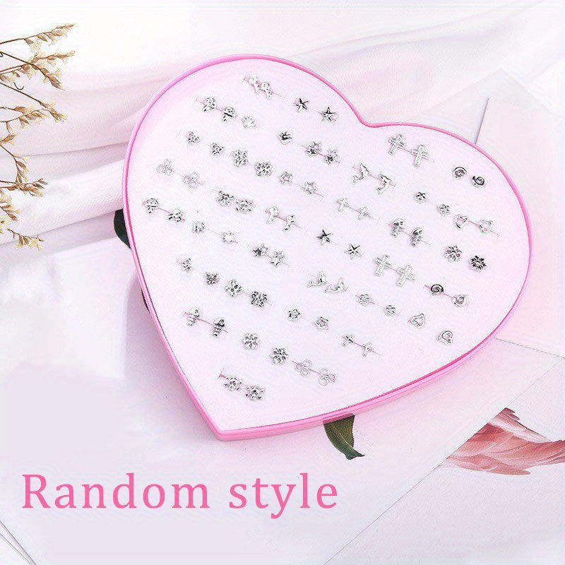 36 Pairs of Silver Stud Earrings Mixed Hair Women's Jewelry Women's Accessories
