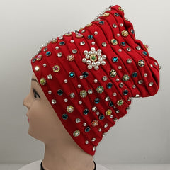 Turban Cap Faux Pearl Rhinestone Headscarf Hijab