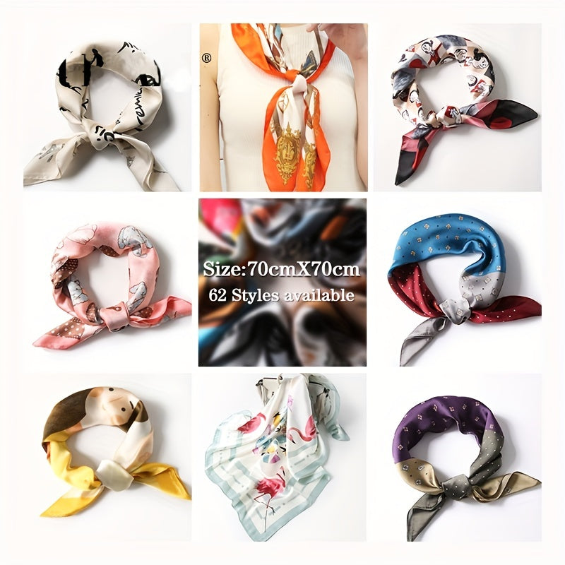 Classic Printed Square Scarf Bandana Silk Neckerchief Women
