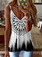  Colorblock Floral Cami Top V Neck 