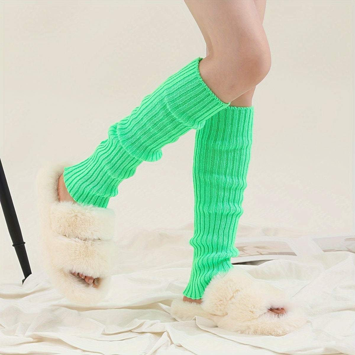 Solid Ribbed Leg Warmers Knee High Socks Women's Stockings