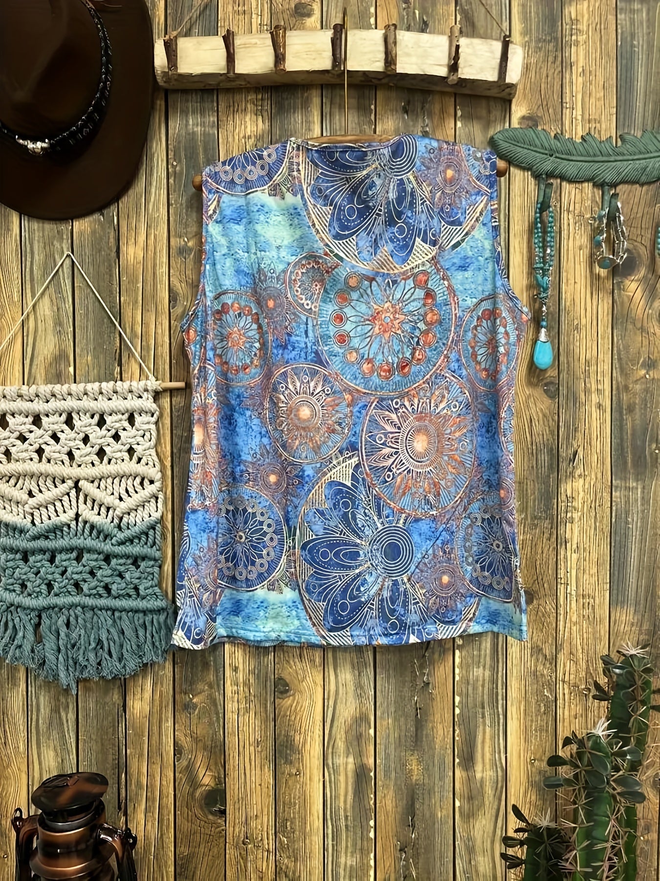 Graphic Print Crew Neck Tank Top for Spring & Summer