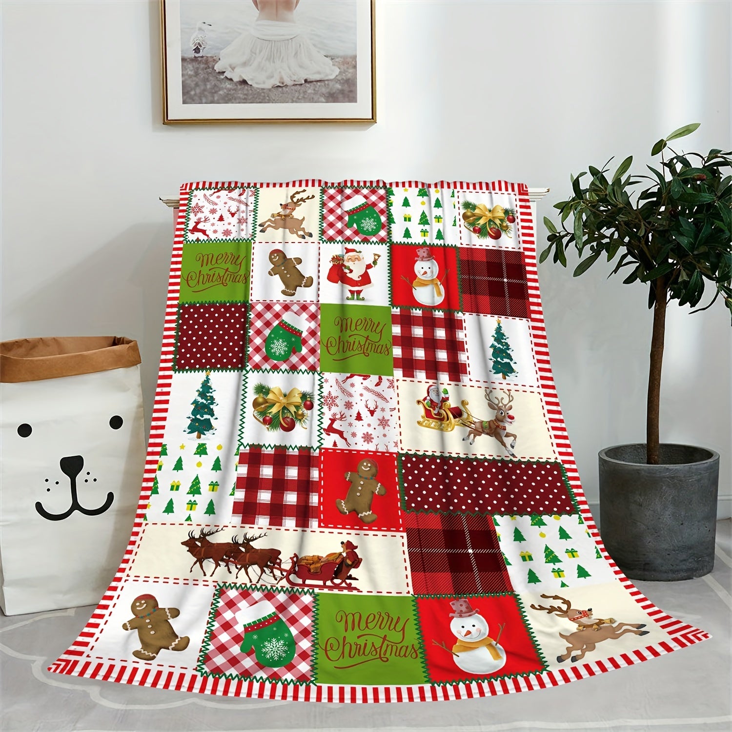 Christmas Decoration Throw Blanket Winter Warm Soft Flannel Lightweight Blanket