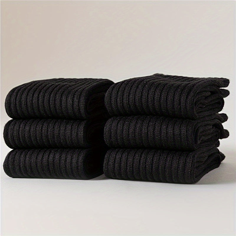 6 Pairs Women's Mid Tube Socks, Solid Color Comfy & Breathable Stockings